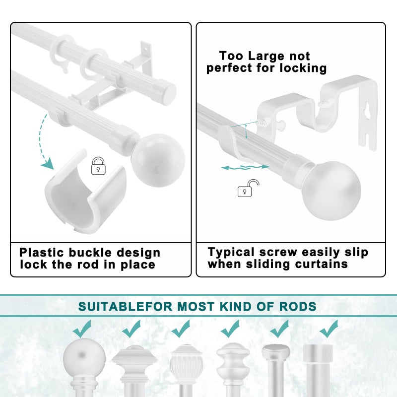 Gudui حاملات قضبان الستائر المزدوجة - 3 عبوات، حوامل قضبان ستائر ثقيلة، دعم لحامل قضبان بقطر 1 إنش، أبيض - Image 4